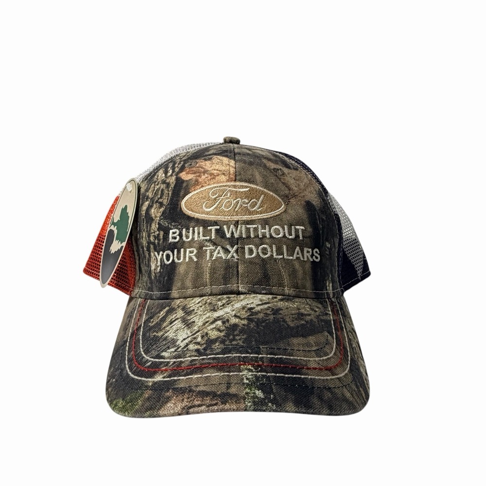 Ford Built Without Your Tax Dollars Hat Mossy Oak Camo Trucker Snapback NWT